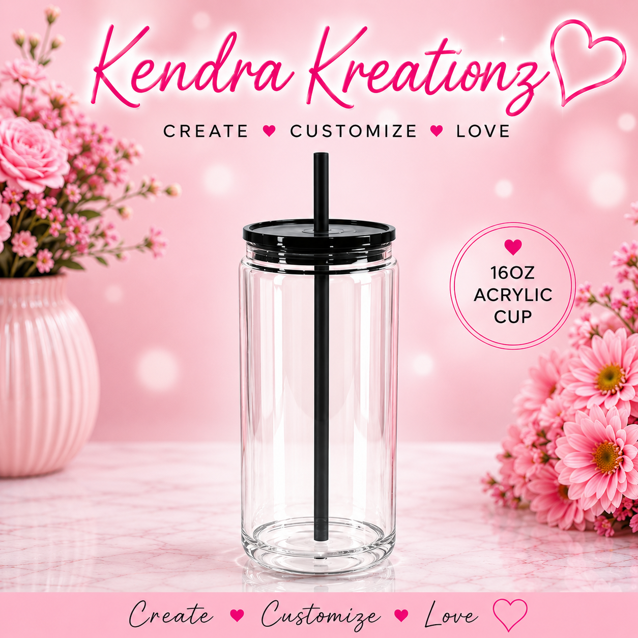 16oz Acrylic plastic Snow Globe Cup w/ Colored Lids