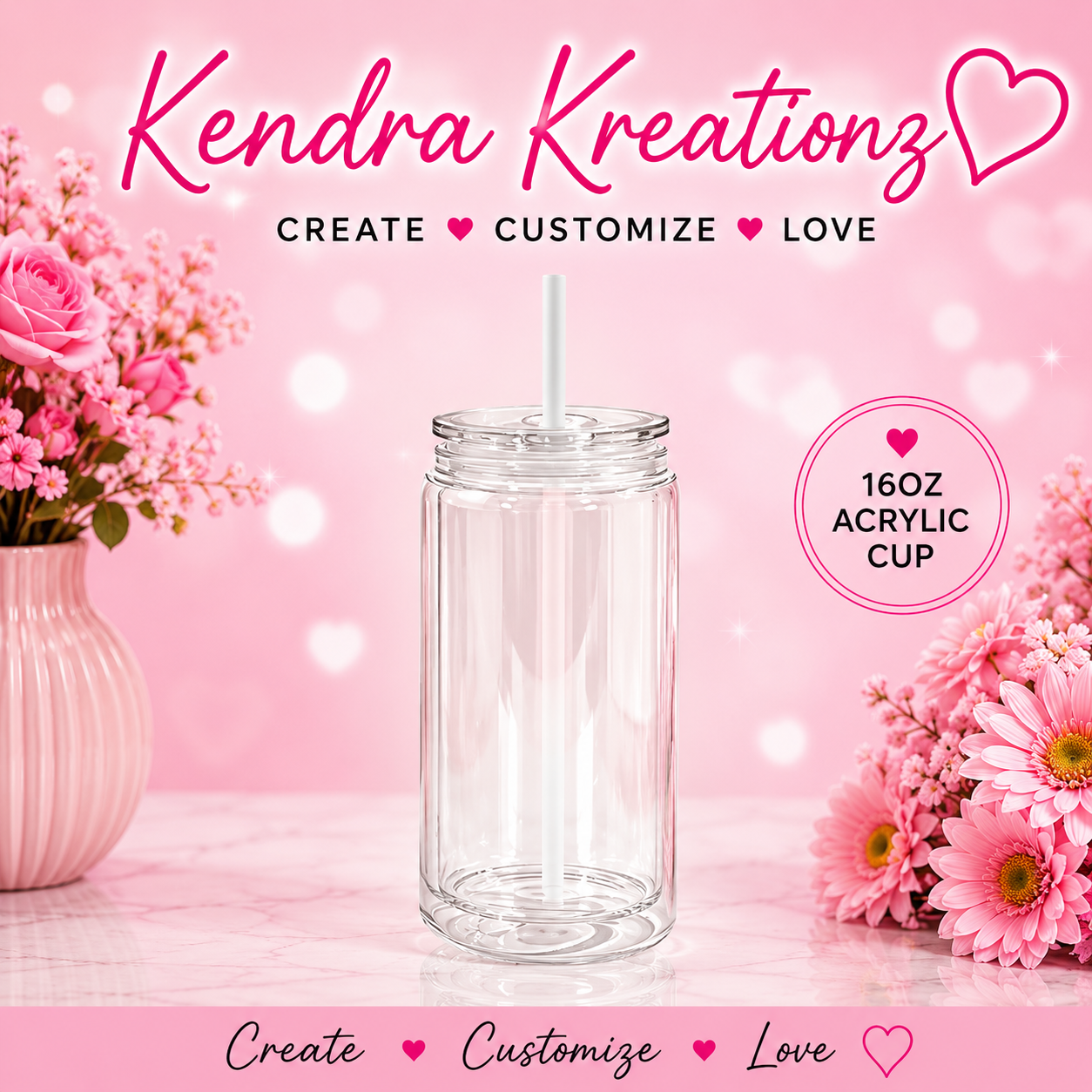 16oz Acrylic plastic Snow Globe Cup w/ Colored Lids
