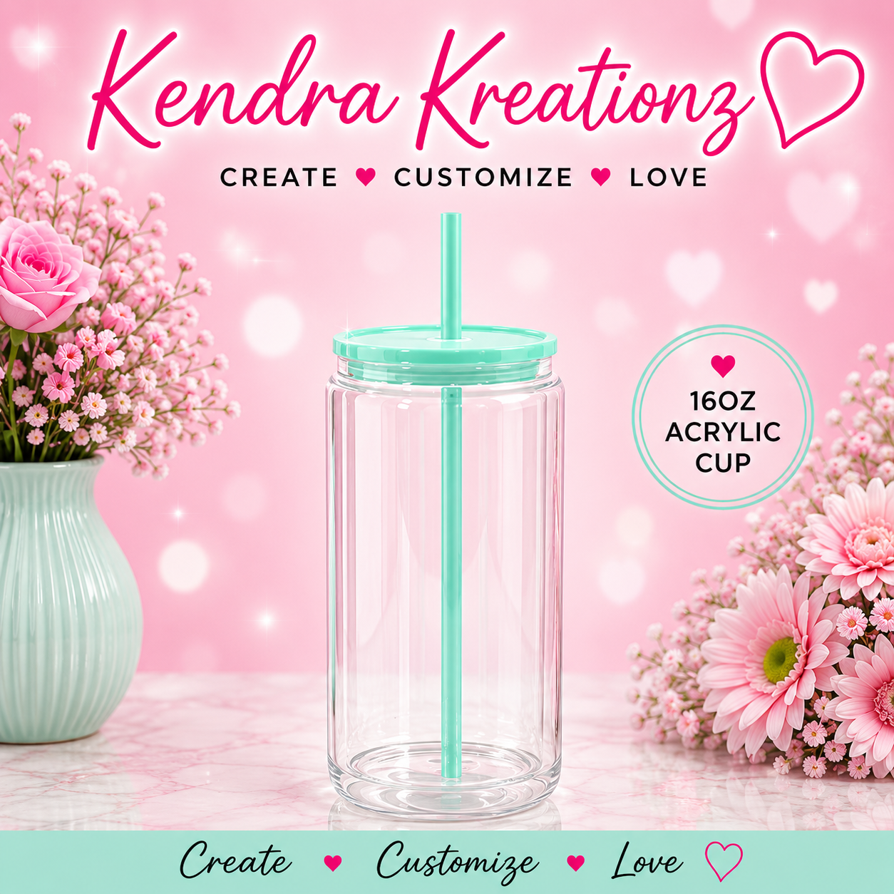 16oz Acrylic plastic Snow Globe Cup w/ Colored Lids