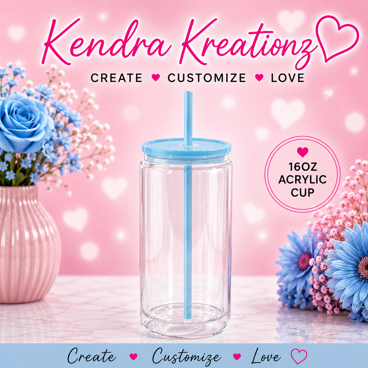 16oz Acrylic plastic Snow Globe Cup w/ Colored Lids
