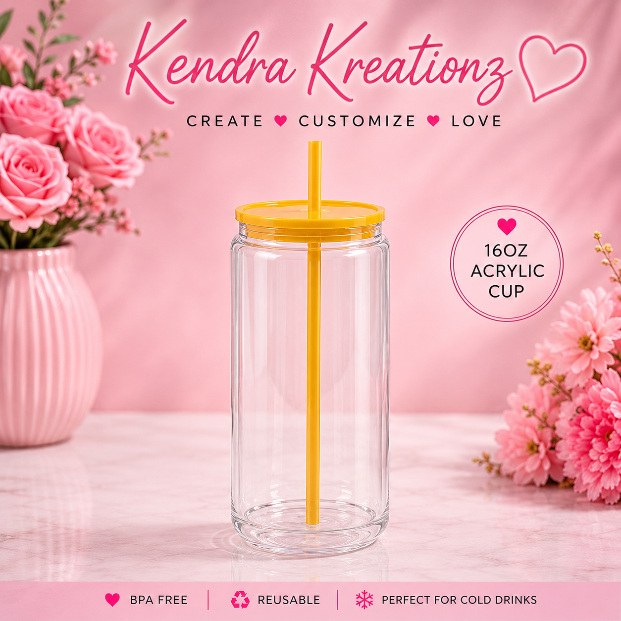 16oz Acrylic plastic Snow Globe Cup w/ Colored Lids