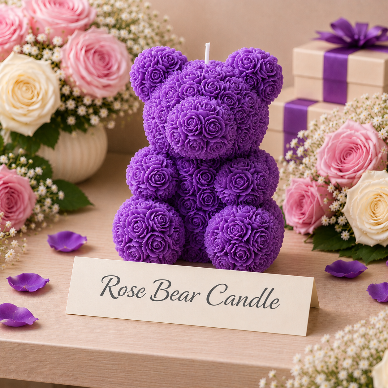 Rose Bear Candle